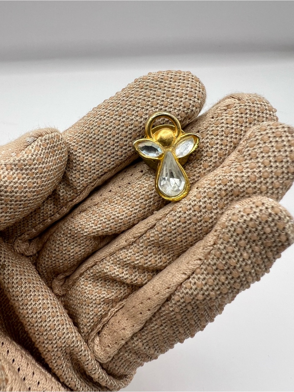 Vintage Gold Tone Crystal Rhinestone Guardian Angel Lapel Pin Tie Tack